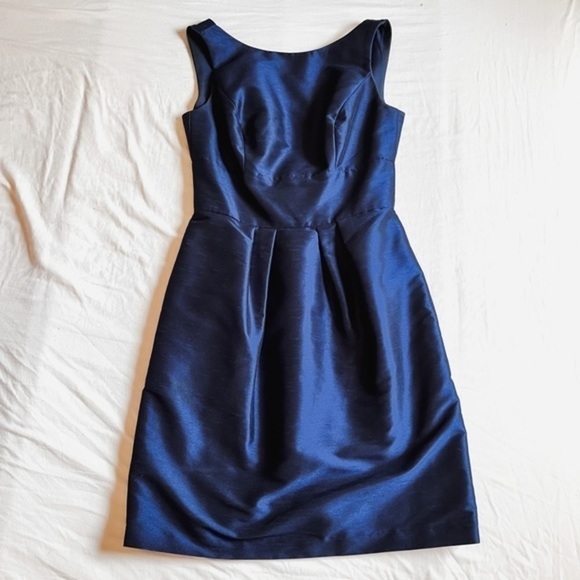 Alfred Sung Women’s Navy High Neck Cocktail Dress with Bow - Picture 2 of 13